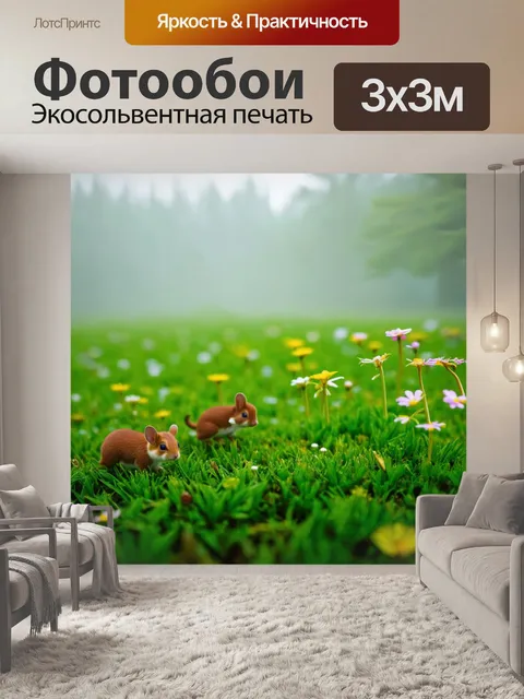 Фотообои весна, свежий утренний туман над полем, новые побеги растений, маленькие животные, просыпающиеся от зимней…