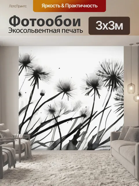 Фотообои черно белая одуванчик
