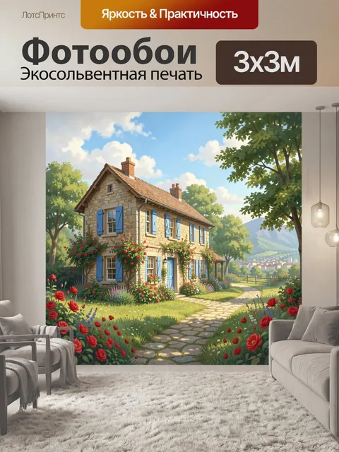 Фотообои Дом с цветущим садом и дорожкой