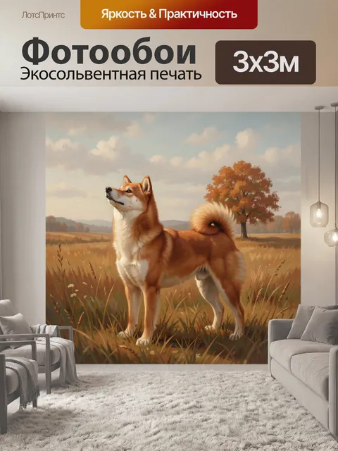 Фотообои Японская собака в осеннем поле