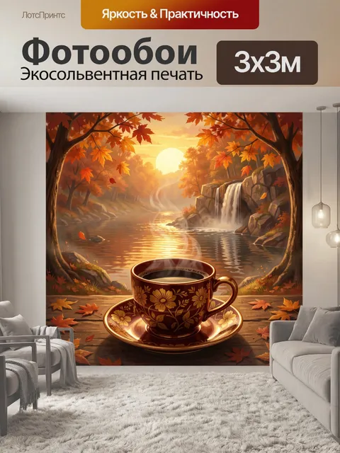 Фотообои Золотая осень у водопада