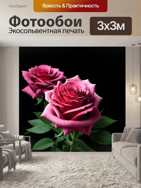 Фотообои розы в стиле фотореализм, пара спокойных цветов на фоне, тишина и умиротворение