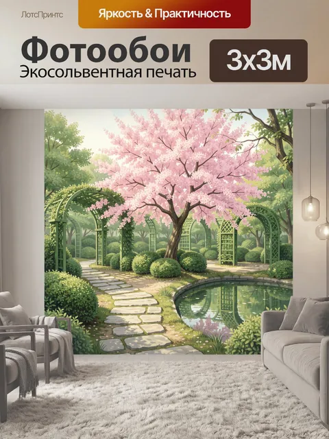 Фотообои Цветущая сакура у пруда