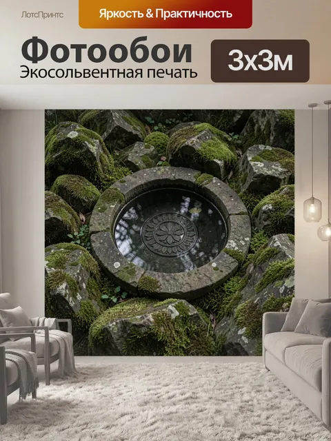Фотообои Круглый каменный колодец в мхе