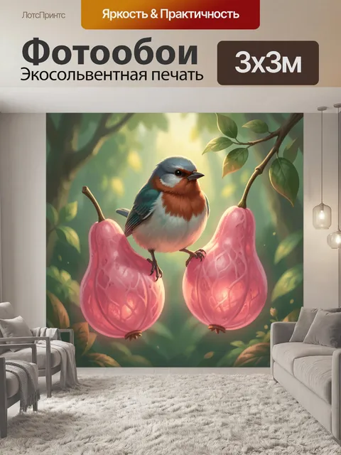 Фотообои Птица на розовых грушах