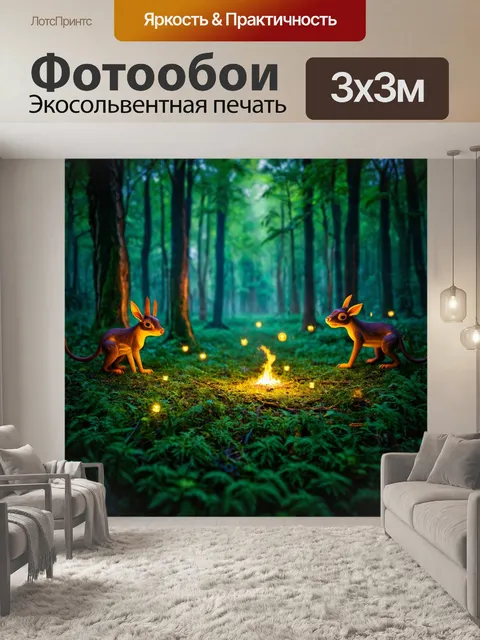 Фотообои древний лес с волшебными существами и светлячками