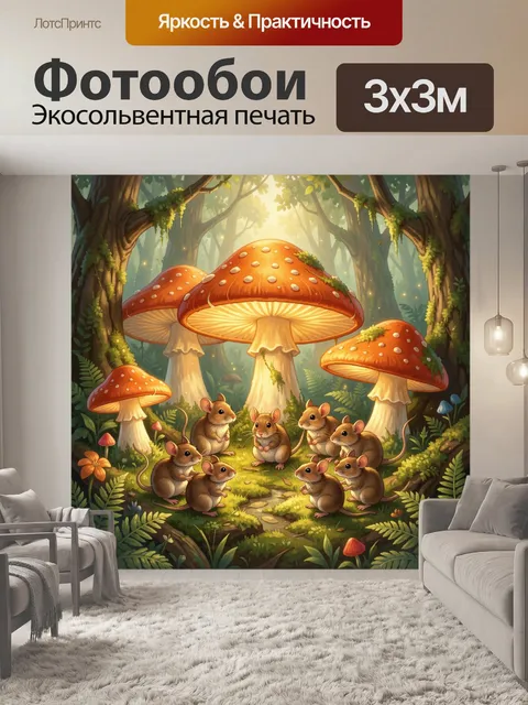 Фотообои Мышата под большими мухоморами