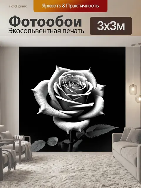 Фотообои розы в стиле черно-белый, с использованием сильного освещения и тени для создания драматического эффекта
