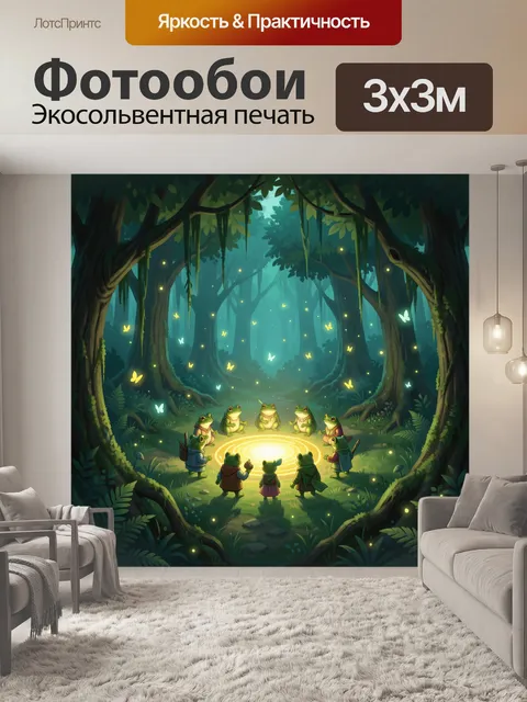Фотообои Лягушки у светящегося круга в лесу