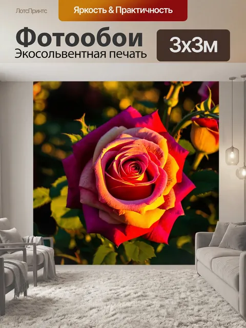 Фотообои розы в стиле неоромантизм, закатное освещение, игра теней на лепестках, добавляющая глубину и атмосферу
