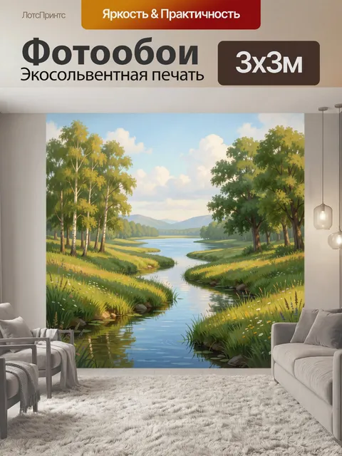 Фотообои Летний лесной пейзаж с рекой