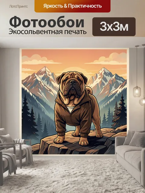Фотообои Бульдог в горах на рассвете