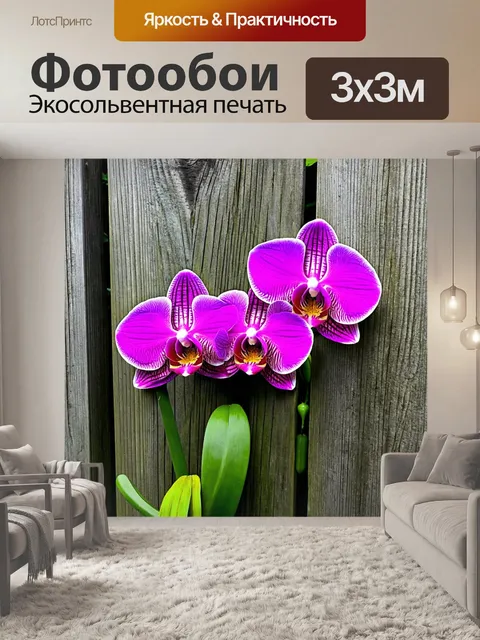 Фотообои орхидея с яркими цветами на фоне старинного деревянного забора