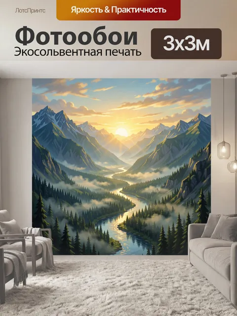 Фотообои Долина с рекой и заснеженными вершинами
