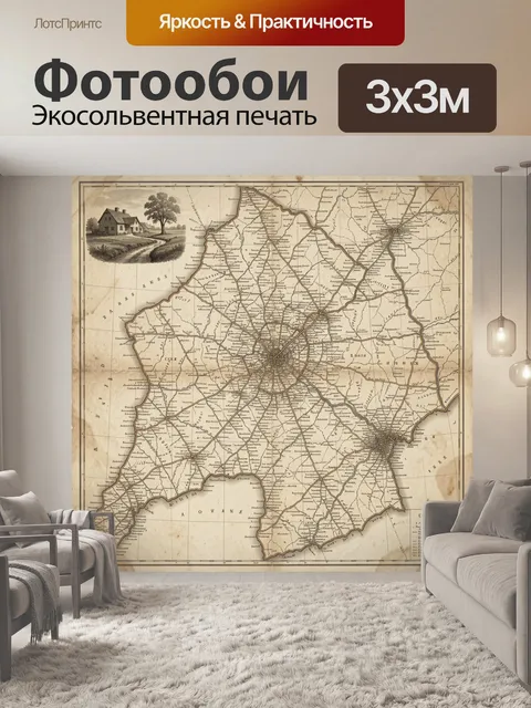 Фотообои Старинная карта с виньеткой дома