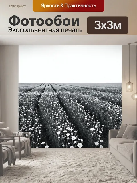 Фотообои пейзаж в стиле минимализм: поля с одноцветными цветами и пустое небо