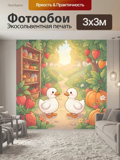 Фотообои Два утенка в ягодном саду