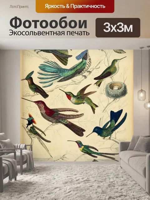 Фотообои Колибри птицы старинное искусство