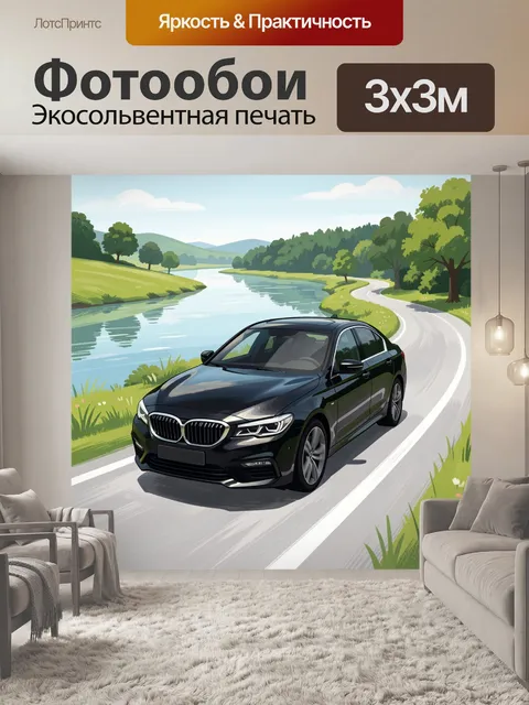 Фотообои Черный седан у реки