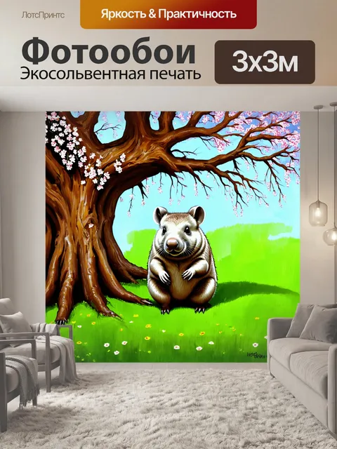 Фотообои вомбат, привязанный к огромному, старому дубу, отмечает начало весны, когда первые цветы начинают цвести
