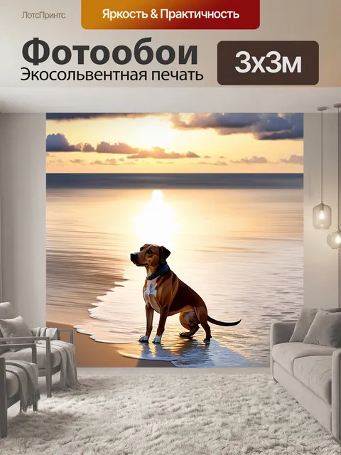 Фотообои афон, стоящий на берегу моря во время заката, его фигура контрастирует с ярким облачным небом и отражением в…