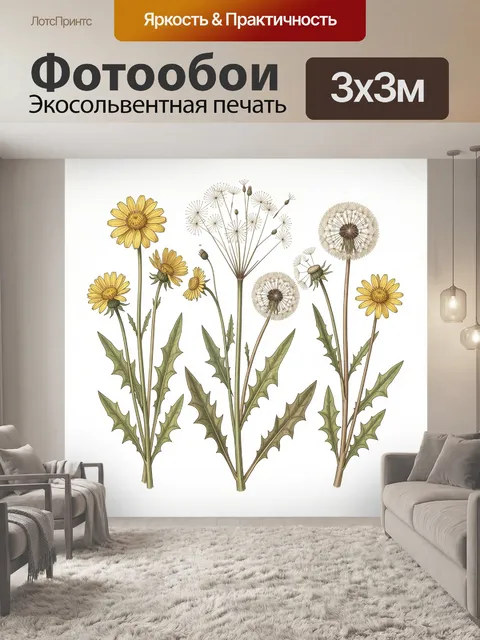 Фотообои Полевые одуванчики и ромашки