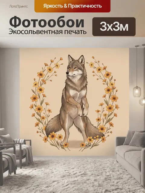 Фотообои Волк среди полевых цветов