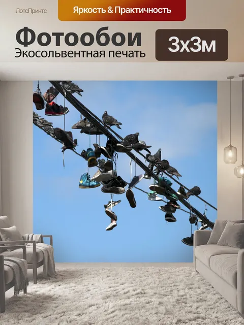 Фотообои Птицы и кроссовки на проводе