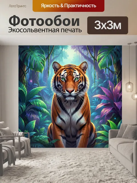 Фотообои Тигр в тропических джунглях