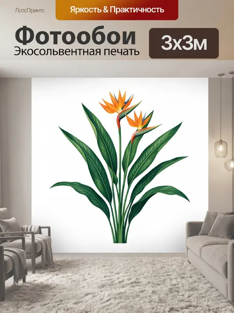 Фотообои Тропическая стрелиция с листьями