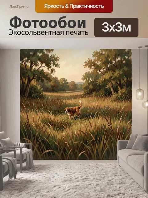 Фотообои Собака в высокой траве на лугу