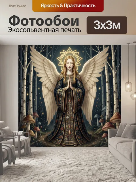 Фотообои Ангел в ночном березовом лесу