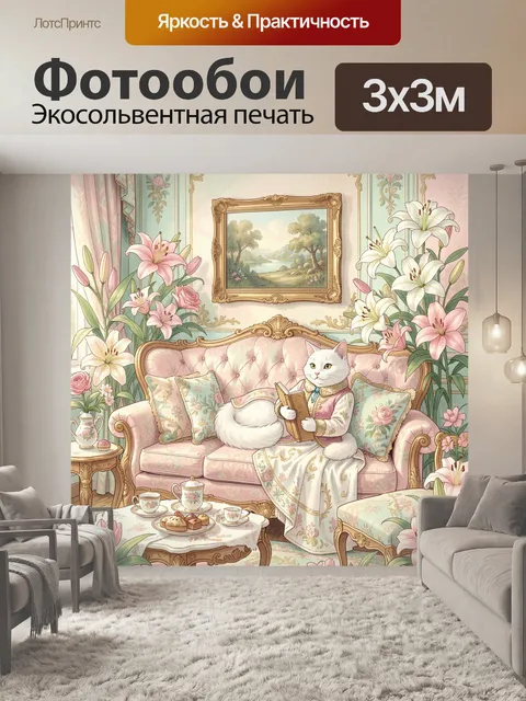 Фотообои Белая кошка с книгой