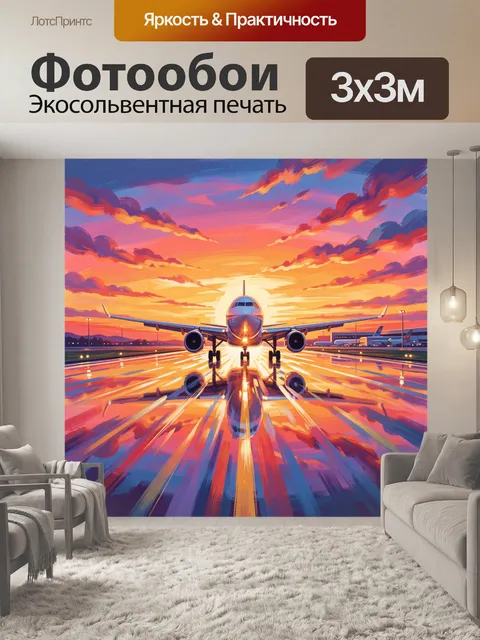 Фотообои Самолёт в лучах закатного неба