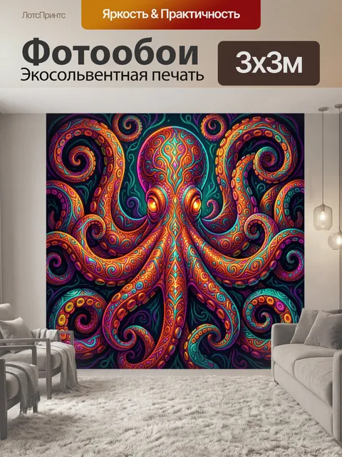Фотообои Неоновый осьминог в узорах