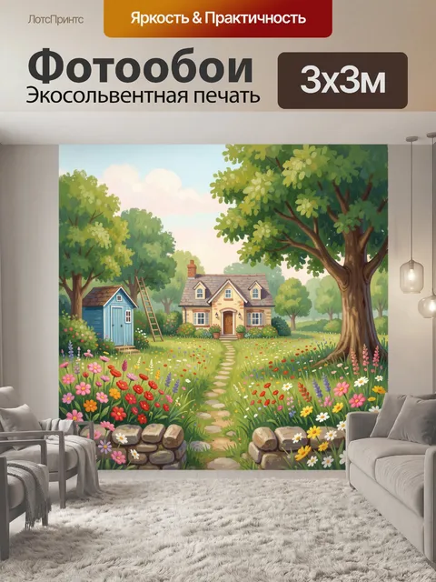 Фотообои Уютный дом в цветущем саду