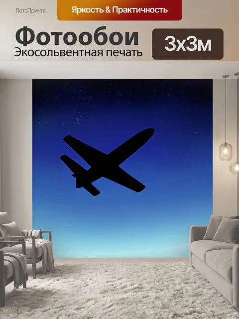 Фотообои силуэт маленького самолета против процедурного неба