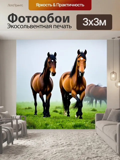 Фотообои прекрасные лошади в утреннем тумане