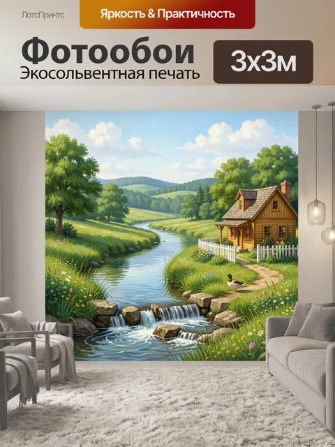 Фотообои Дом у лесной речки