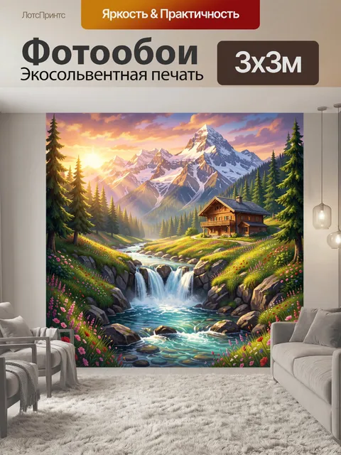 Фотообои Альпийский дом у горной реки