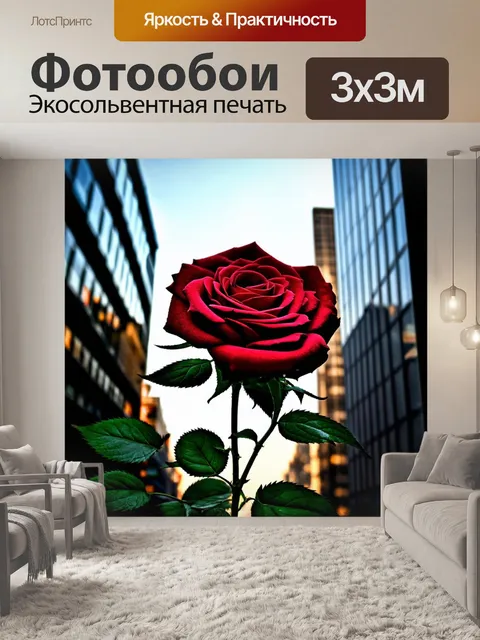 Фотообои розы в стиле панк, городские мотивы, розы в небоскрёбах