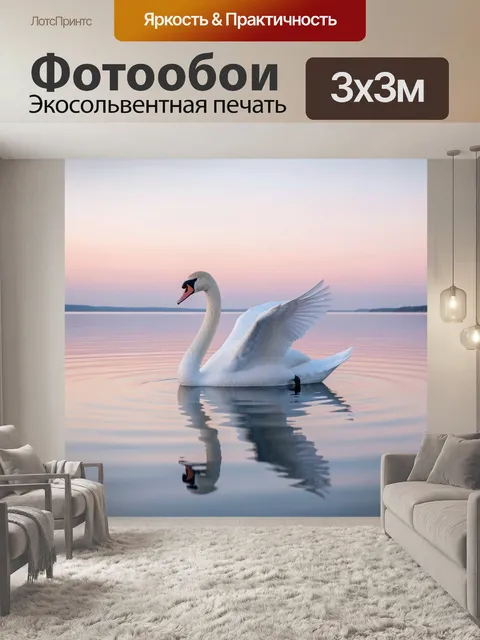 Фотообои Белый лебедь на закате