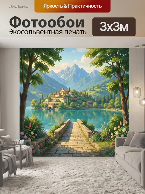 Фотообои Альпийская деревня у озера