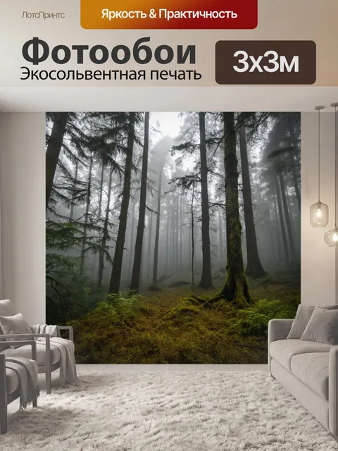 Фотообои утренний туман в густом лесу