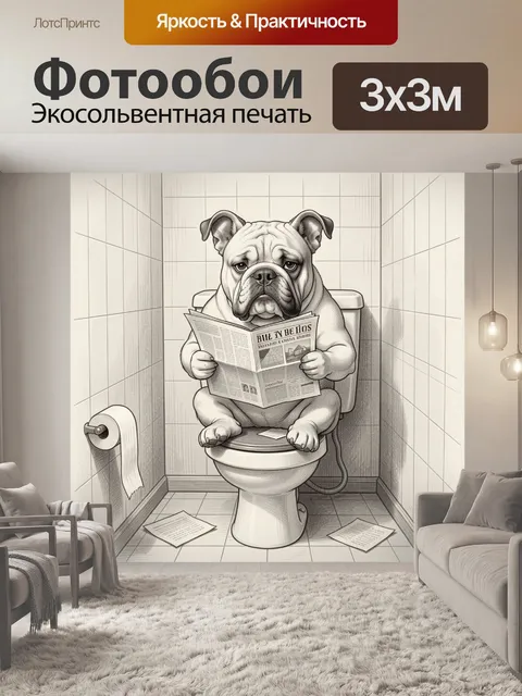 Фотообои Бульдог с газетой в туалете