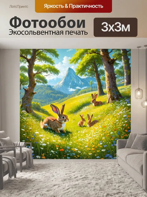 Фотообои сказочный лес на склоне горы с дикими цветами
