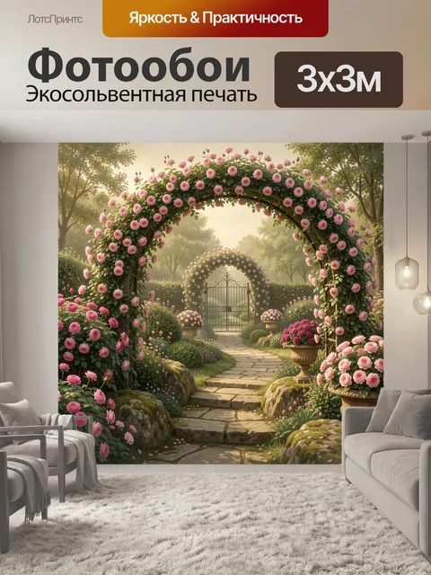 Фотообои Розовый сад с цветочными арками