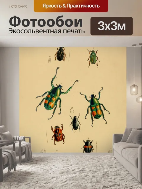 Фотообои Винтажные жуки иллюстрации искусства