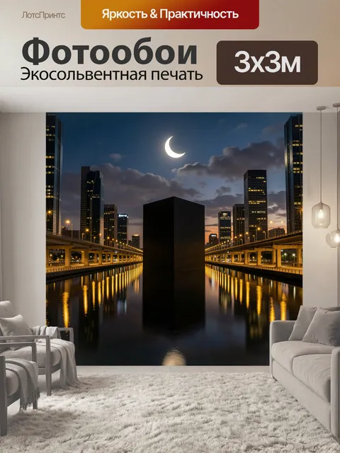 Фотообои Ночной мегаполис с луной