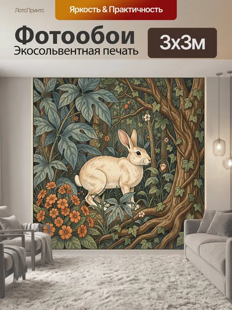 Фотообои Кролик в лесной чаще